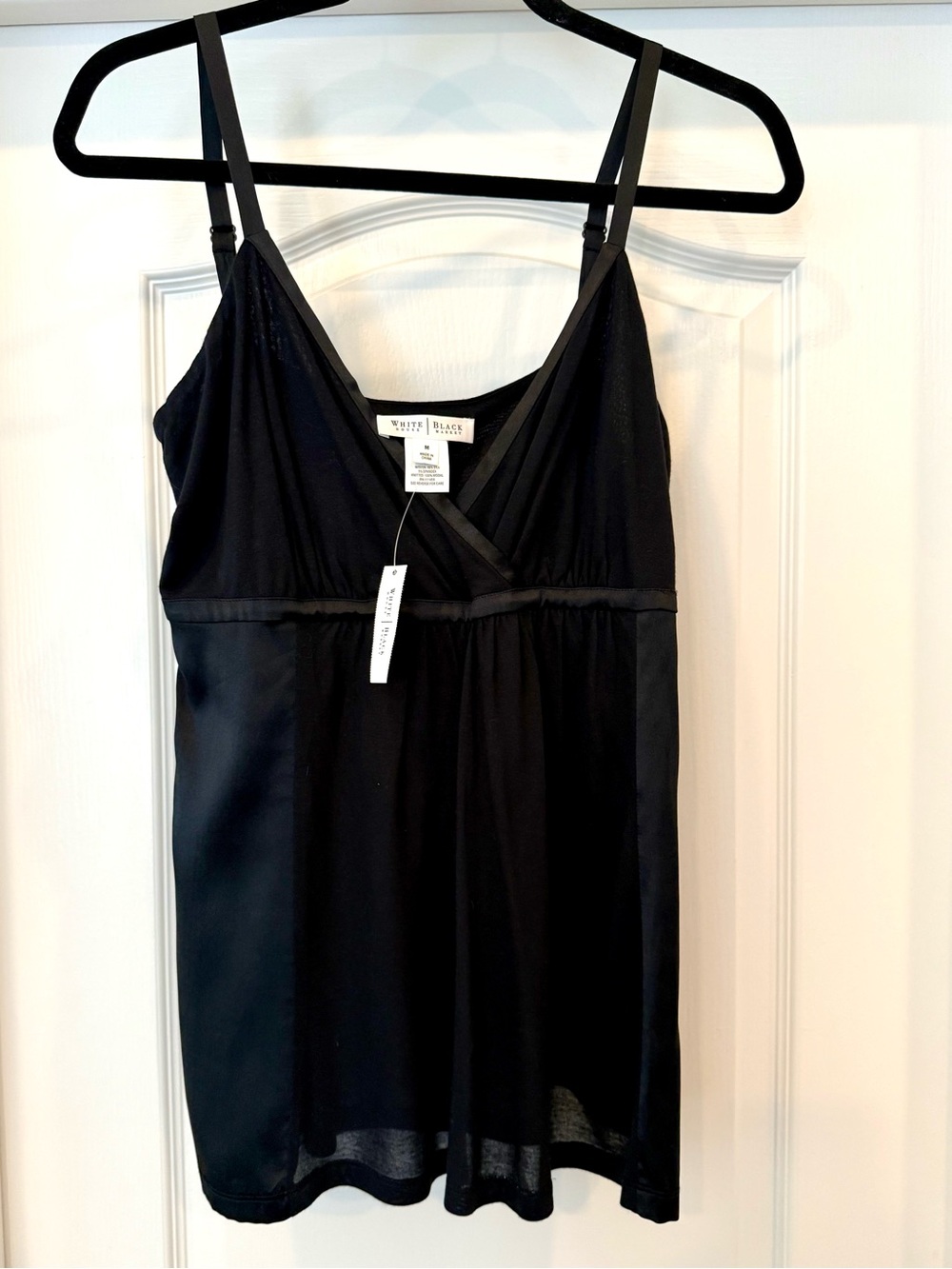 White House Black Market Black Satin-Trim Chemise